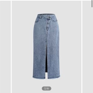 Asymmetrical Button Pockets Slit Denim Maxi Skirt